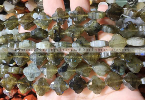 FGBS258 15 inches 13mm faceted 4 leaf clover labradorite beads wholesale