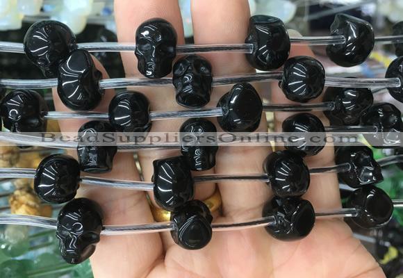 FGBS93 15 inches 12mm carved skull black obsidian beads wholesale