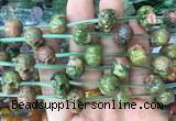 FGBS96 15 inches 12mm carved skull unakite beads wholesale