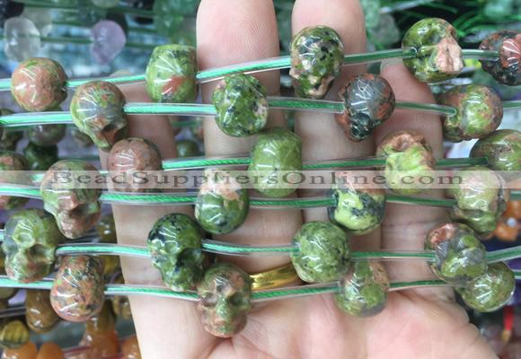 FGBS96 15 inches 12mm carved skull unakite beads wholesale