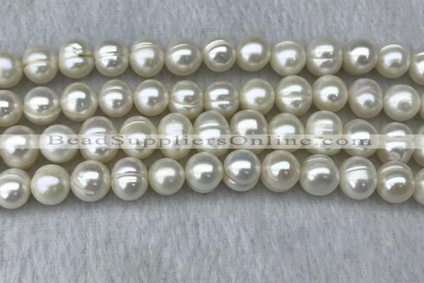 FWP100 15 inches 9mm - 10mm potato white freshwater pearl strands