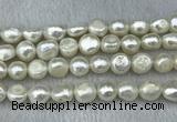 FWP302 15 inches 11mm - 12mm baroque white freshwater pearl strands