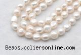 FWP500 14 inches 10mm - 11mm baroque white freshwater pearl strands