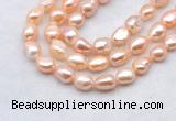 FWP501 14 inches 10mm - 11mm baroque pink freshwater pearl strands