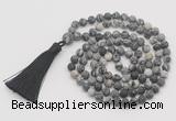 GMN1010 Hand-knotted 8mm, 10mm matte black water jasper 108 beads mala necklaces with tassel