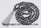 GMN1014 Hand-knotted 8mm, 10mm matte snowflake obsidian 108 beads mala necklaces with tassel