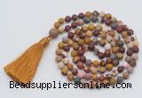 GMN1017 Hand-knotted 8mm, 10mm matte mookaite 108 beads mala necklaces with tassel