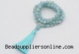 GMN1025 Hand-knotted 8mm, 10mm matte amazonite 108 beads mala necklaces with tassel