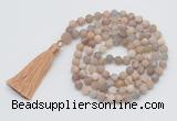 GMN1029 Hand-knotted 8mm, 10mm matte sunstone 108 beads mala necklaces with tassel