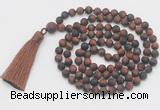 GMN1033 Hand-knotted 8mm, 10mm matte red tiger eye 108 beads mala necklace with tassel