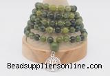 GMN1124 Hand-knotted 8mm, 10mm Canadian jade 108 beads mala necklaces with charm