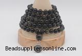 GMN1134 Hand-knotted 8mm, 10mm golden obsidian 108 beads mala necklaces with charm