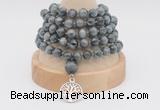 GMN1140 Hand-knotted 8mm, 10mm eagle eye jasper 108 beads mala necklaces with charm