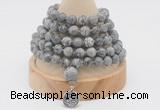 GMN1155 Hand-knotted 8mm, 10mm grey picture jasper 108 beads mala necklaces with charm