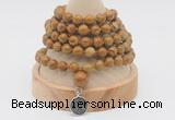 GMN1157 Hand-knotted 8mm, 10mm wooden jasper 108 beads mala necklaces with charm