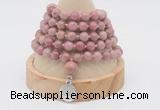 GMN1159 Hand-knotted 8mm, 10mm pink wooden jasper 108 beads mala necklaces with charm