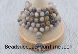 GMN1185 Hand-knotted 8mm, 10mm bamboo leaf agate 108 beads mala necklaces with charm