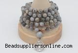 GMN1186 Hand-knotted 8mm, 10mm silver needle agate 108 beads mala necklaces with charm