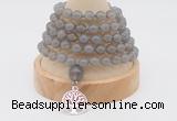 GMN1187 Hand-knotted 8mm, 10mm grey agate 108 beads mala necklaces with charm