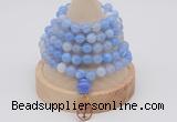 GMN1191 Hand-knotted 8mm, 10mm blue banded agate 108 beads mala necklaces with charm