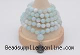 GMN1192 Hand-knotted 8mm, 10mm sea blue banded agate 108 beads mala necklaces with charm