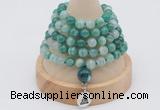 GMN1194 Hand-knotted 8mm, 10mm green banded agate 108 beads mala necklaces with charm