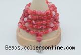 GMN1196 Hand-knotted 8mm, 10mm red banded agate 108 beads mala necklaces with charm