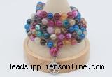 GMN1199 Hand-knotted 8mm, 10mm colorfull banded agate 108 beads mala necklaces with charm