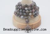 GMN1209 Hand-knotted 8mm, 10mm Botswana agate 108 beads mala necklaces with charm