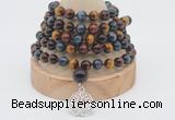 GMN1225 Hand-knotted 8mm, 10mm colorfull tiger eye 108 beads mala necklaces with charm