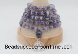 GMN1237 Hand-knotted 8mm, 10mm dogtooth amethyst 108 beads mala necklaces with charm