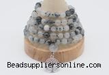 GMN1240 Hand-knotted 8mm, 10mm black rutilated quartz 108 beads mala necklaces with charm