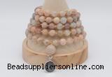 GMN1252 Hand-knotted 8mm, 10mm sunstone 108 beads mala necklaces with charm