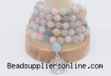 GMN1254 Hand-knotted 8mm, 10mm morganite 108 beads mala necklaces with charm