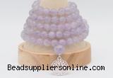 GMN1256 Hand-knotted 8mm, 10mm lavender amethyst 108 beads mala necklaces with charm