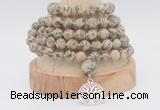 GMN1264 Hand-knotted 8mm, 10mm feldspar 108 beads mala necklaces with charm