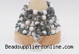 GMN1266 Hand-knotted 8mm, 10mm black & white jasper 108 beads mala necklaces with charm