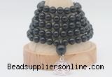 GMN1268 Hand-knotted 8mm, 10mm black obsidian 108 beads mala necklaces with charm