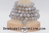 GMN1272 Hand-knotted 8mm, 10mm grey banded agate 108 beads mala necklaces with charm