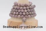 GMN1280 Hand-knotted 8mm, 10mm lepidolite 108 beads mala necklace with charm