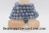 GMN1283 Hand-knotted 8mm, 10mm blue spot stone 108 beads mala necklace with charm