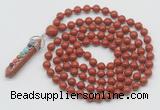 GMN1441 Hand-knotted 8mm, 10mm red jasper 108 beads mala necklace with pendant