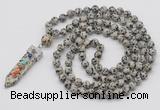 GMN1445 Hand-knotted 8mm, 10mm dalmatian jasper 108 beads mala necklace with pendant