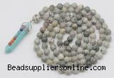 GMN1448 Hand-knotted 8mm, 10mm artistic jasper 108 beads mala necklace with pendant