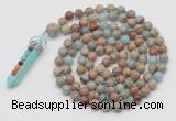 GMN1449 Hand-knotted 8mm, 10mm serpentine jasper 108 beads mala necklace with pendant