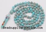 GMN1450 Hand-knotted 8mm, 10mm sea sediment jasper 108 beads mala necklace with pendant