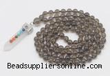 GMN1456 Hand-knotted 8mm, 10mm smoky quartz 108 beads mala necklace with pendant