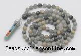 GMN1460 Hand-knotted 8mm, 10mm seaweed quartz 108 beads mala necklace with pendant