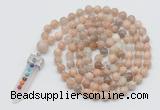 GMN1465 Hand-knotted 8mm, 10mm sunstone 108 beads mala necklace with pendant