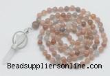 GMN1466 Hand-knotted 8mm, 10mm moonstone 108 beads mala necklace with pendant